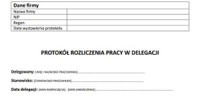 Protokół rozliczenia kosztów delegacji. Wzór