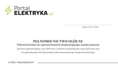 Pełnomocnictwo ogólne do reprezentowania osoby prawnej eksploatującej stację ładowania. Wzór