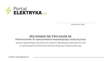 Pełnomocnictwo ogólne do reprezentowania osoby fizycznej eksploatującej stację ładowania. Wzór