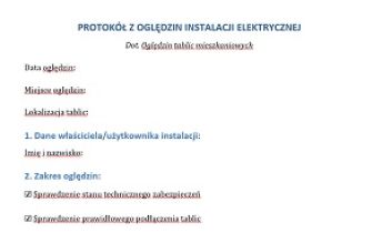 Protokół oględzin instalacji elektrycznej – tablica mieszkaniowa. Wzór