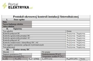 Protokół okresowej kontroli instalacji fotowoltaicznej. Wzór 