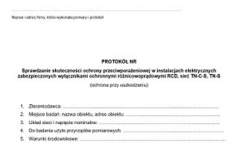 Sprawdzanie skuteczności ochrony przeciwporażeniowej w instalacjach zabezpieczonych RCD – sieć TN-C-S, TN-S. Wzór